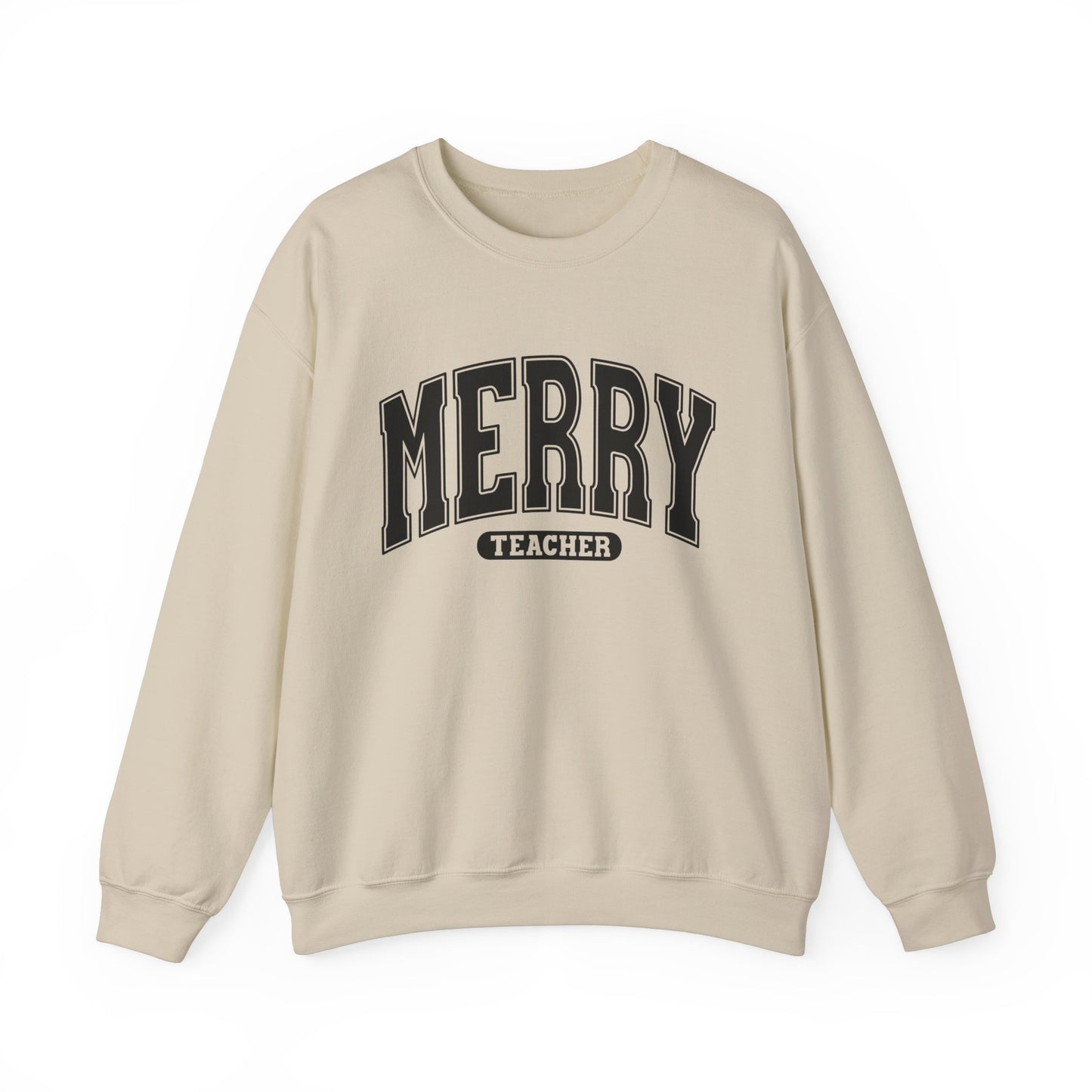 Merry Teacher Black Text Crewneck Sweatshirt