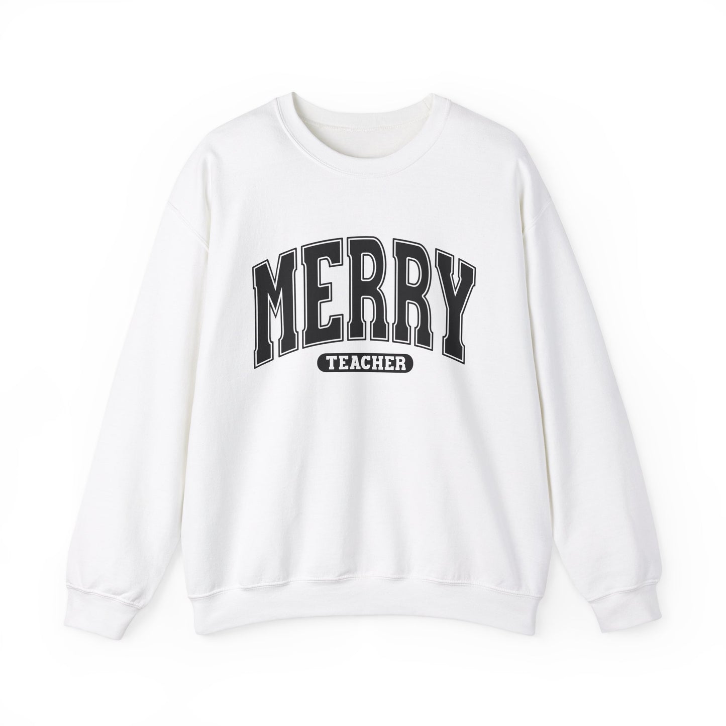 Merry Teacher Black Text Crewneck Sweatshirt