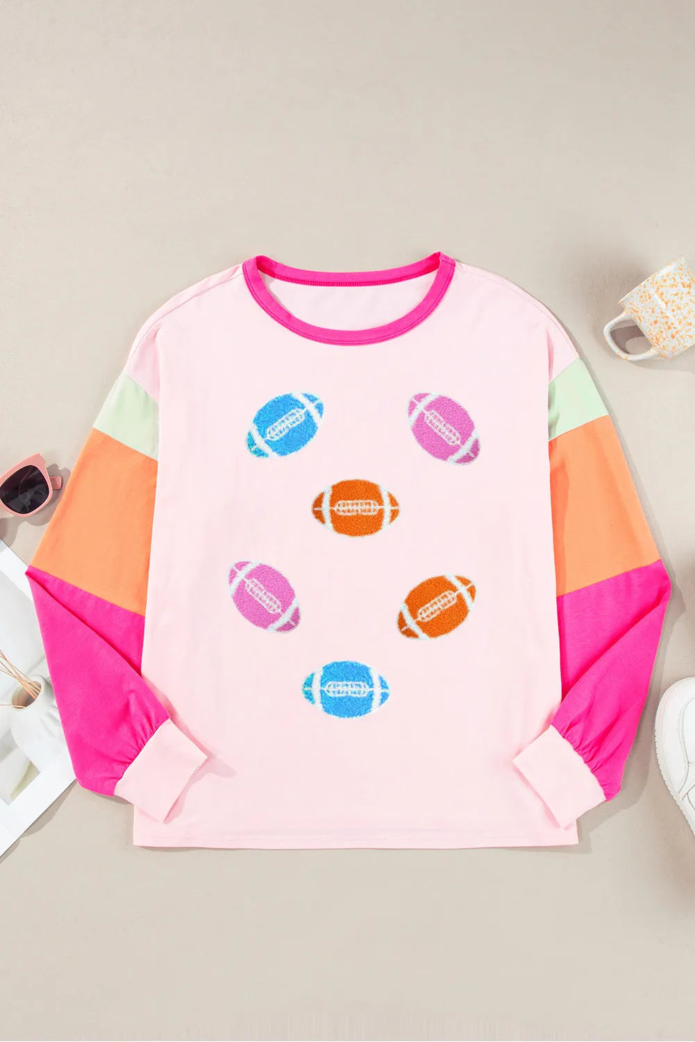 Pastel Footballs Long Sleeve Top