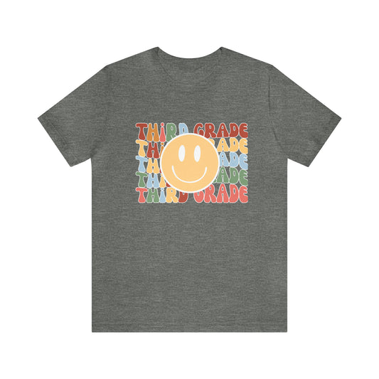 Third Grade Smiley Retro Print Unisex Jersey Short Sleeve Tee