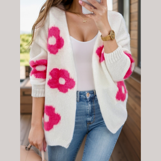 Bright Pink Flowers Cardigan