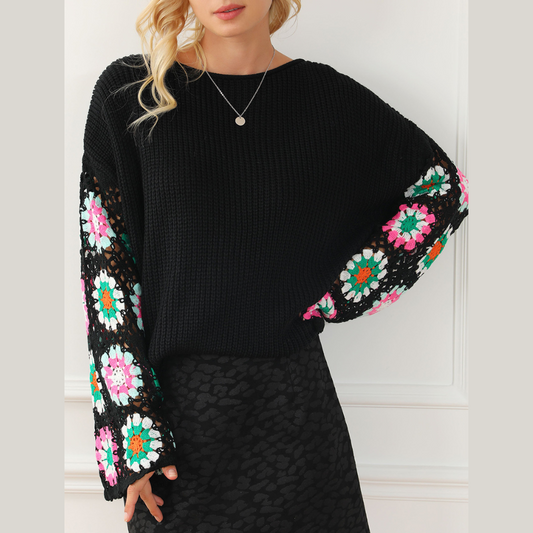 Crochet Flowers Long Sleeve Sweater