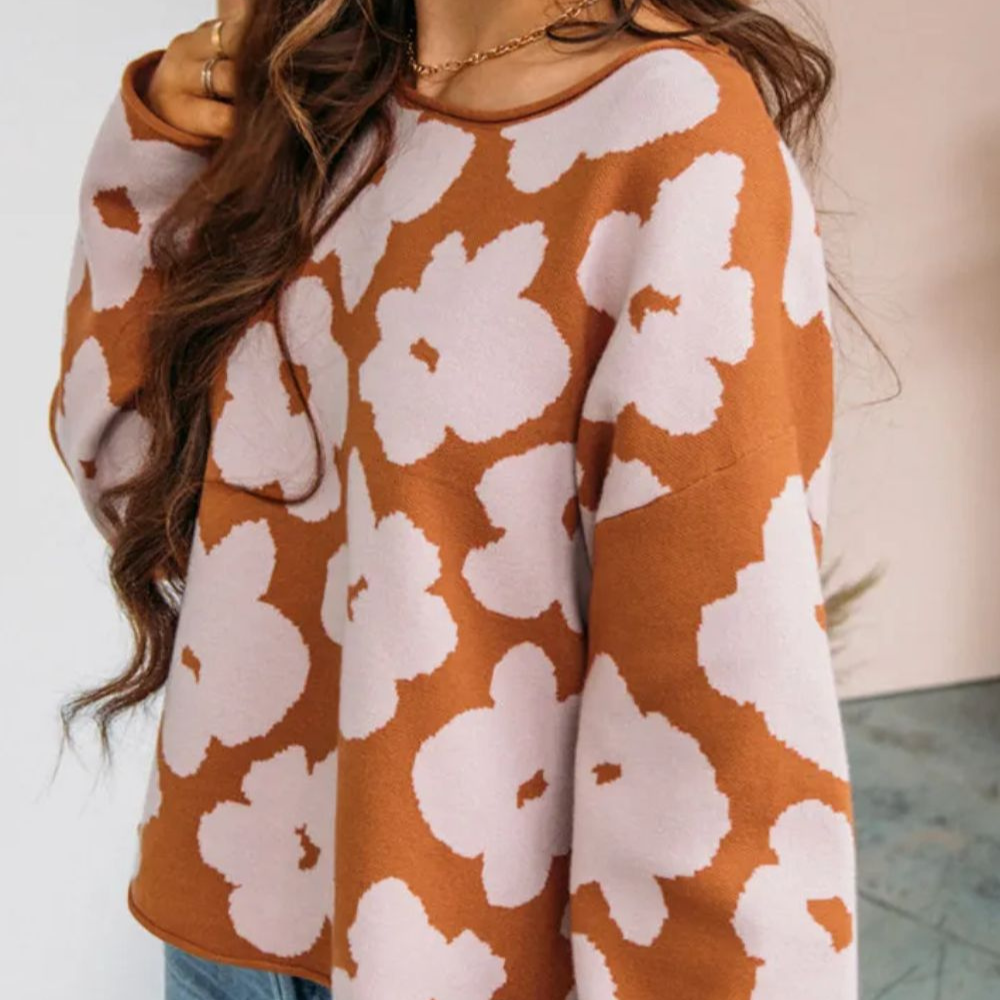 Ochre Flower Long Sleeve Knit Top