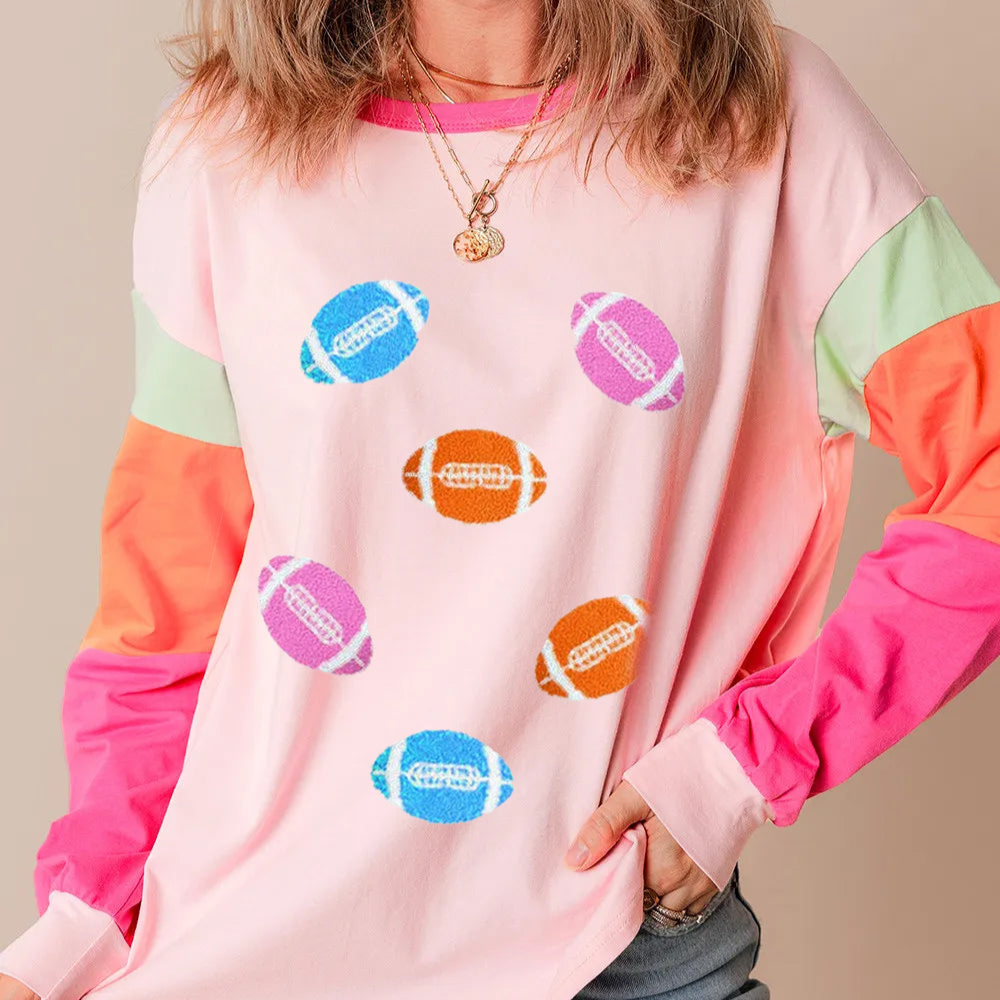 Pastel Footballs Long Sleeve Top