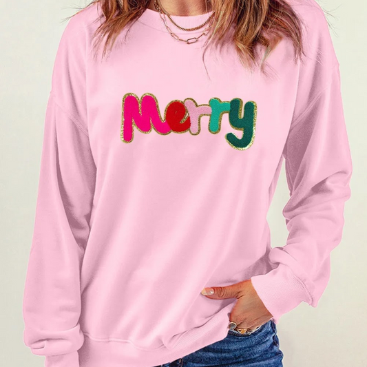 Merry Simple Patch Pink Sweatshirt