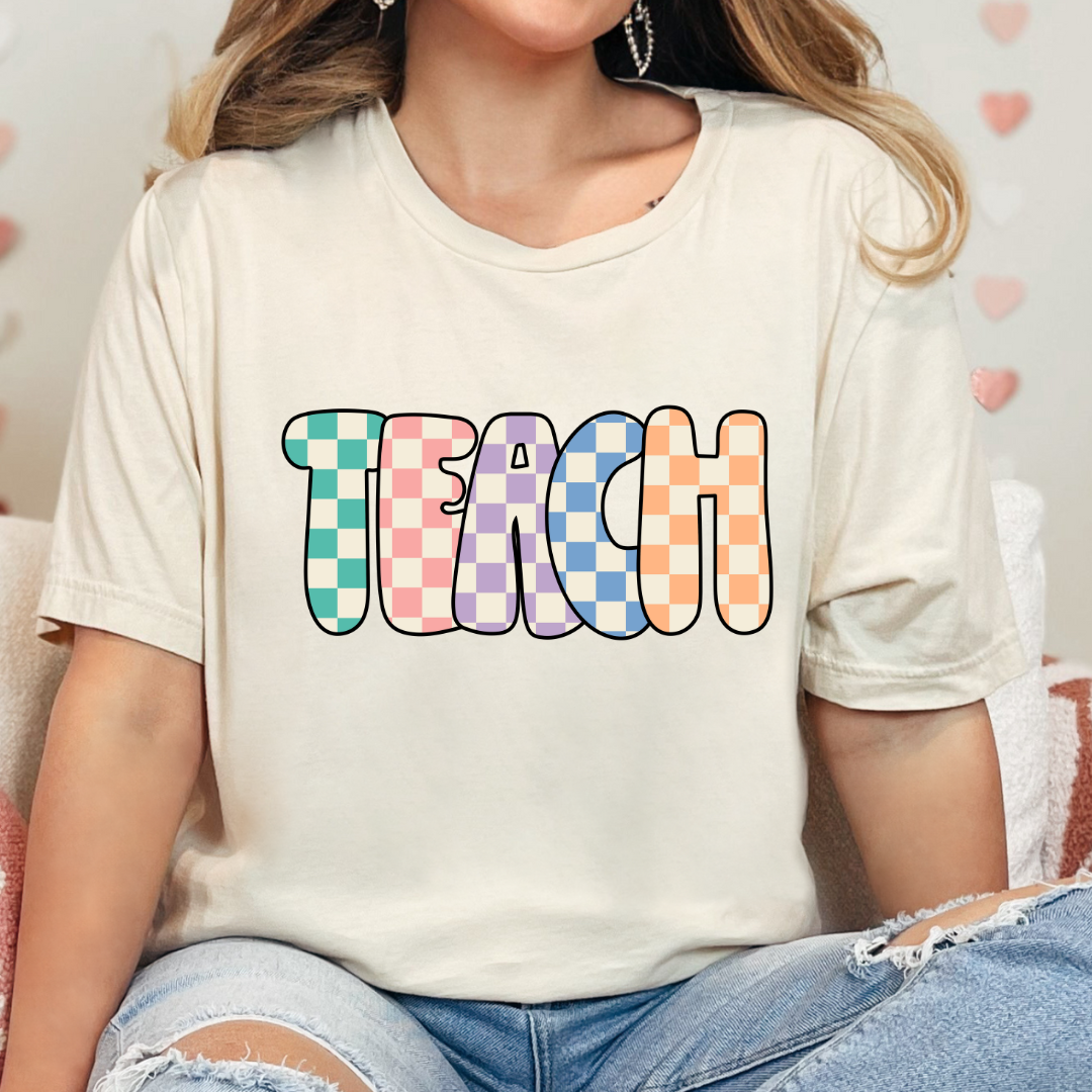 Spring Pastel Checkered TEACH tee