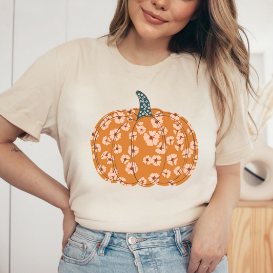 Pumpkin Retro Flower Unisex Jersey Short Sleeve Tee