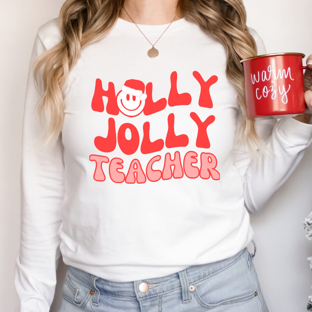 Holly Jolly Teacher Unisex Jersey Long Sleeve Tee