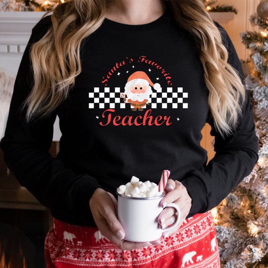 Santa's Favorite Teacher Graphic Print Unisex Jersey Long Sleeve Tee