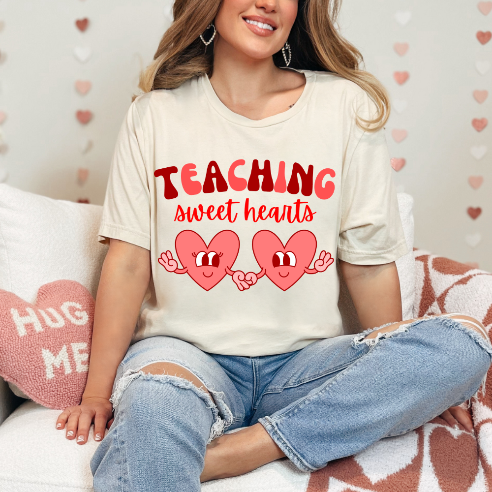 Teaching Sweet Hearts Retro Hearts Unisex Jersey Short Sleeve Tee