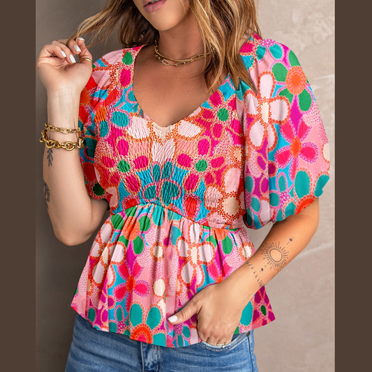 Sunrise Splendor Printed Babydoll Blouse