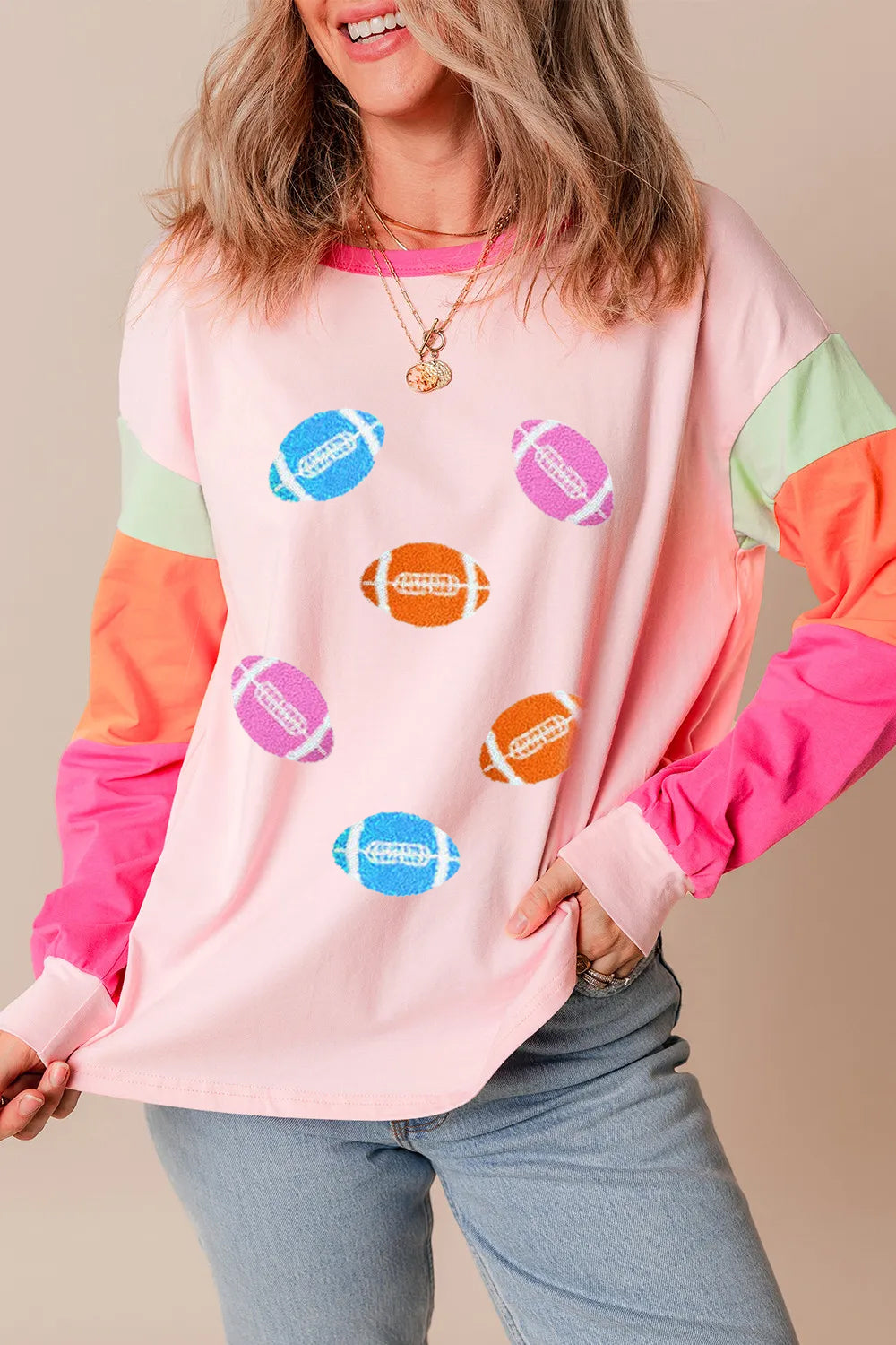 Pastel Footballs Long Sleeve Top