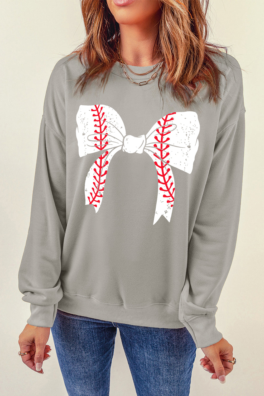 Baseball Bow Crewneck Sweatshirt