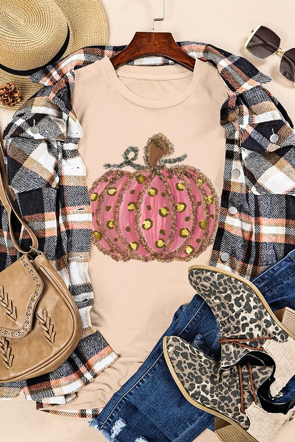 Pink Leopard Pumpkin Graphic Tee