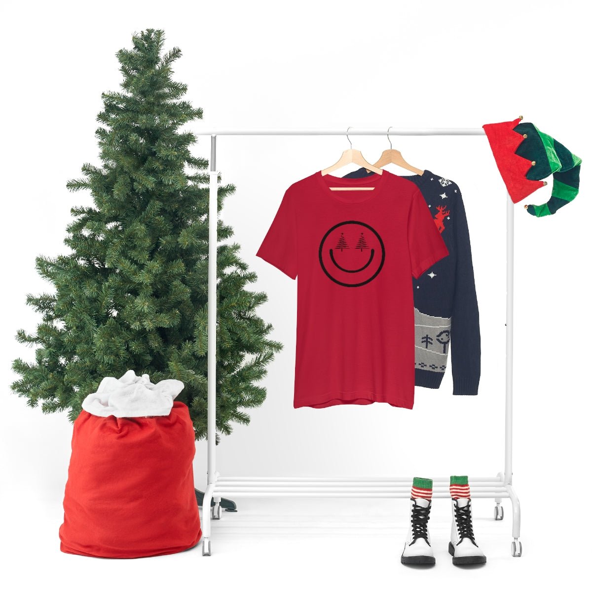 Smiley Face Holiday Trees Unisex Jersey Short Sleeve Tee