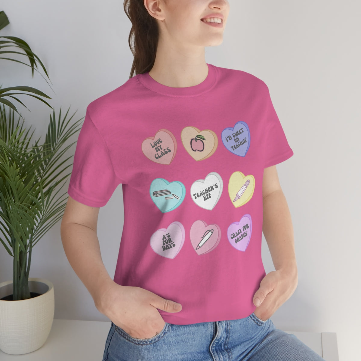 Teacher Conversation Hearts Unisex Jersey Short Sleeve Tee