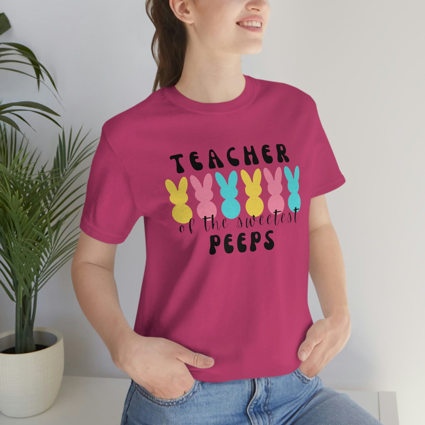 Teacher of the Sweetest Peeps Black Lettering Unisex Jersey Short Sleeve Tee