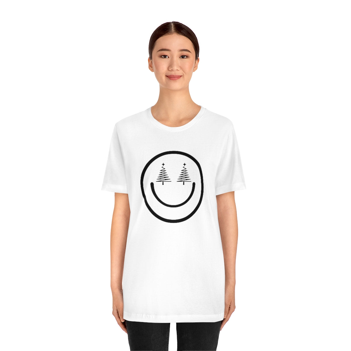 Smiley Face Holiday Trees Unisex Jersey Short Sleeve Tee