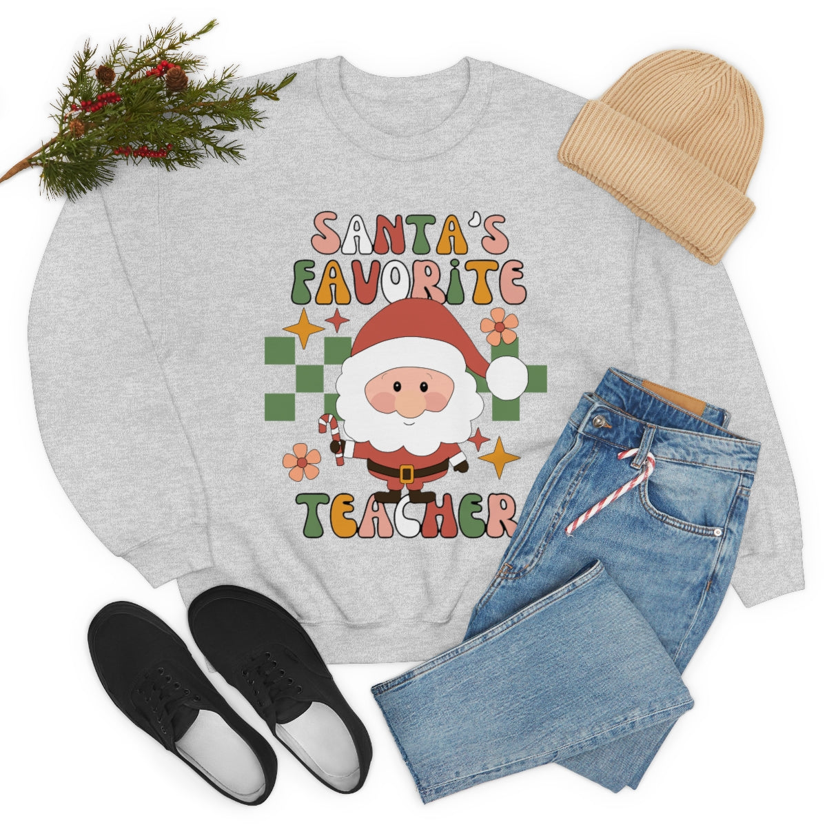 Santa's Favorite Teacher Retro Unisex Heavy Blend™ Crewneck Sweatshirt