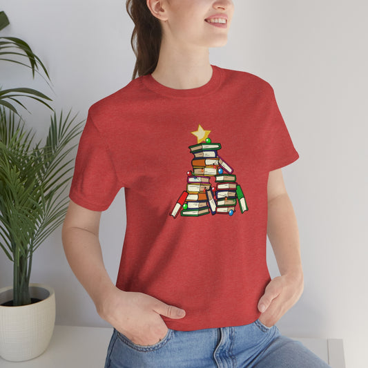 Holiday Tree of Books Unisex Jersey Short Sleeve Tee