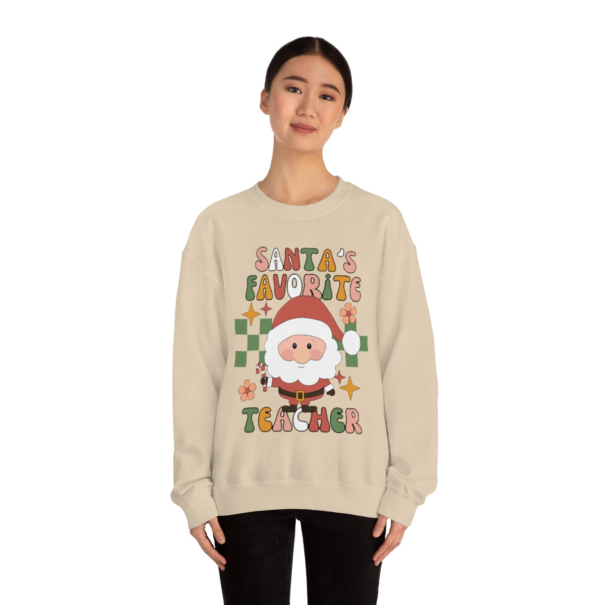 Santa's Favorite Teacher Retro Unisex Heavy Blend™ Crewneck Sweatshirt