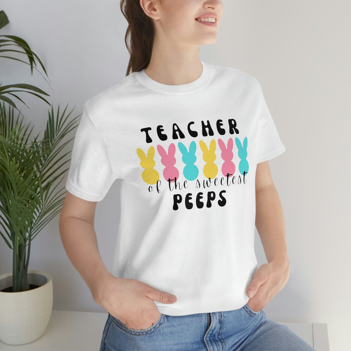 Teacher of the Sweetest Peeps Black Lettering Unisex Jersey Short Sleeve Tee