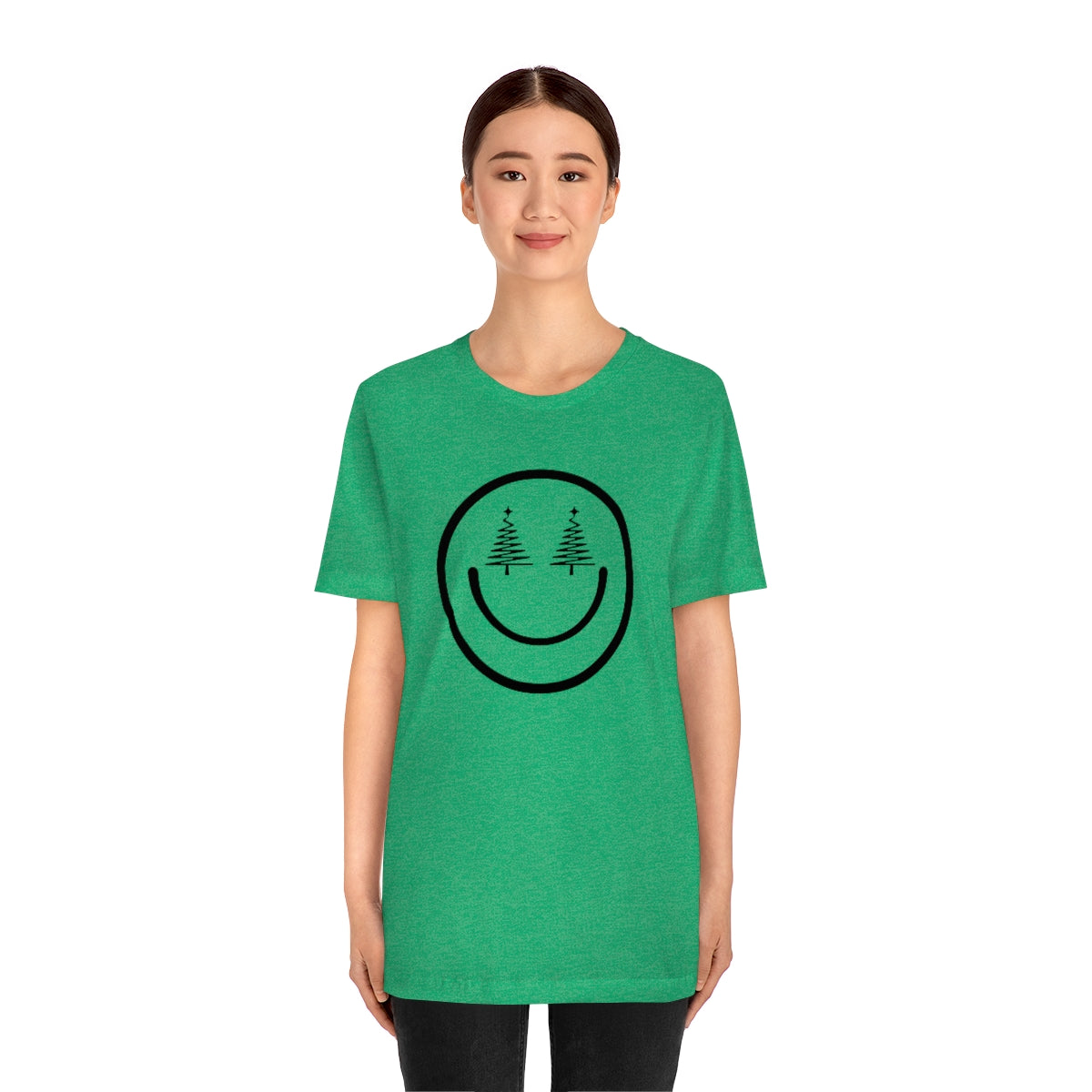 Smiley Face Holiday Trees Unisex Jersey Short Sleeve Tee