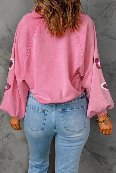 Heart Sequin Half Snap Sweatshirt