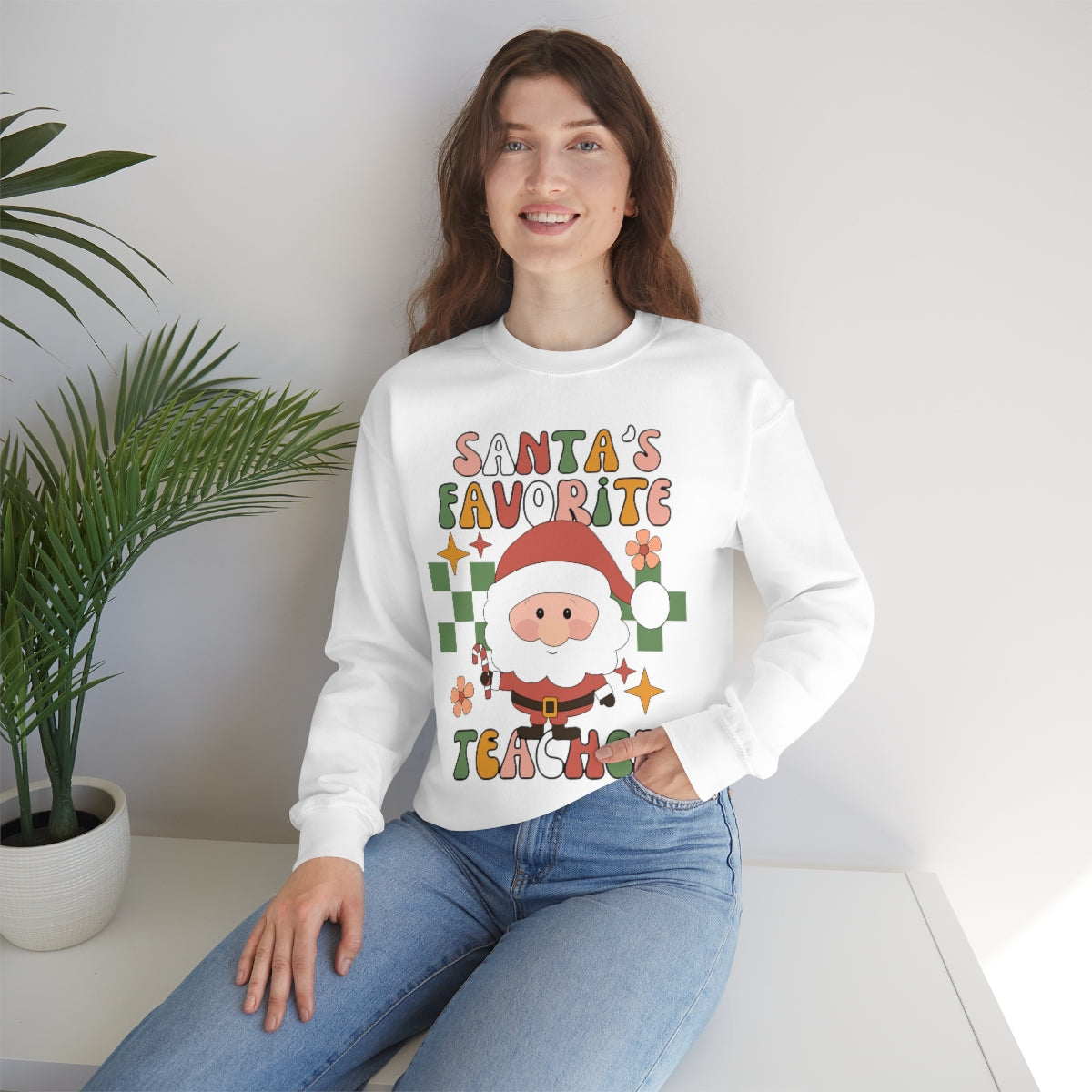 Santa's Favorite Teacher Retro Unisex Heavy Blend™ Crewneck Sweatshirt