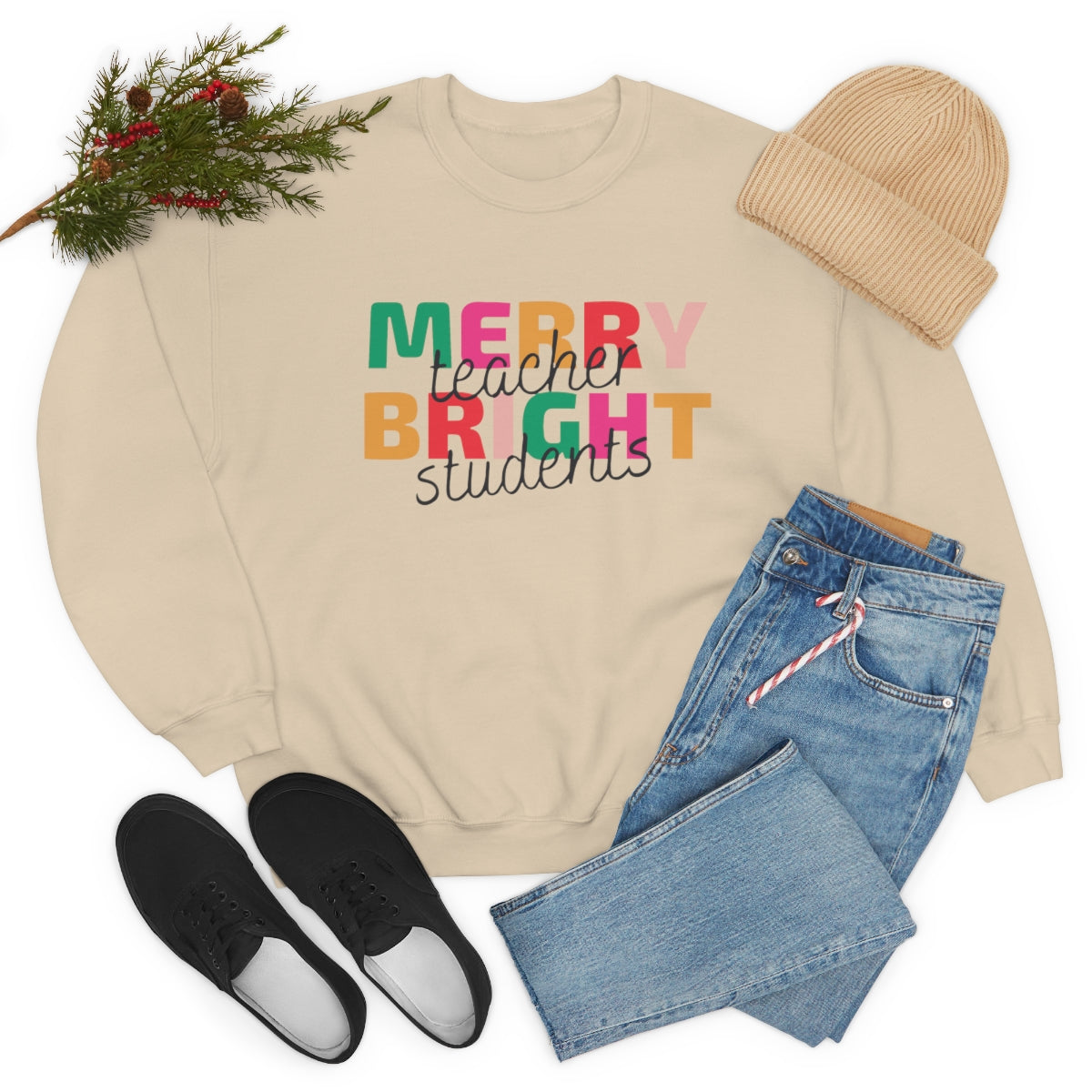 Merry Teacher Bright Students Unisex Heavy Blend™ Crewneck Sweatshirt