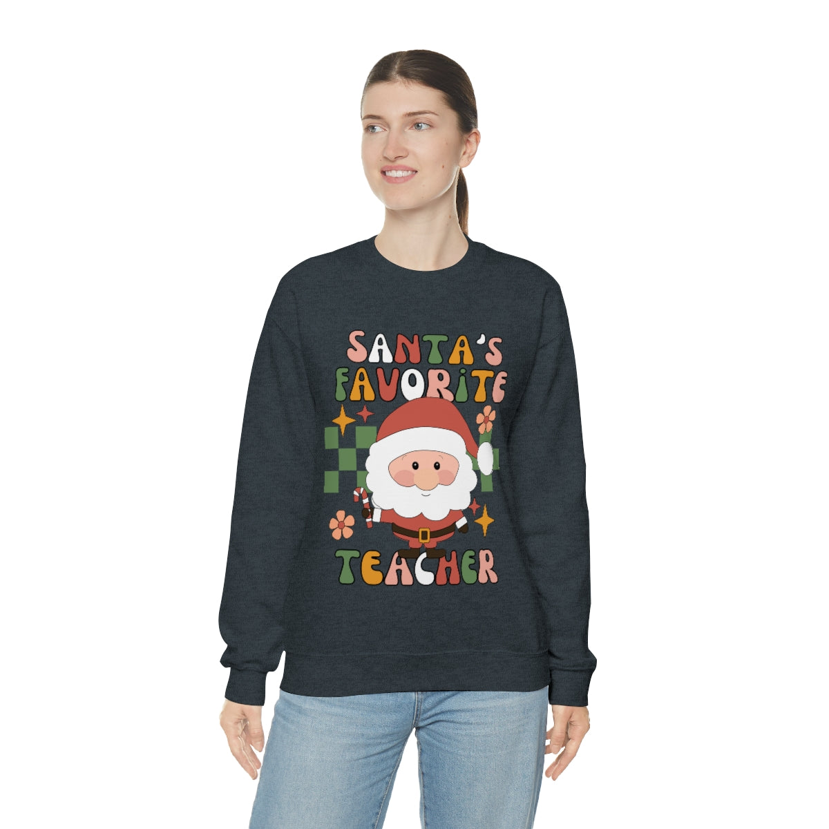 Santa's Favorite Teacher Retro Unisex Heavy Blend™ Crewneck Sweatshirt