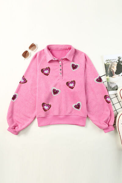 Heart Sequin Half Snap Sweatshirt