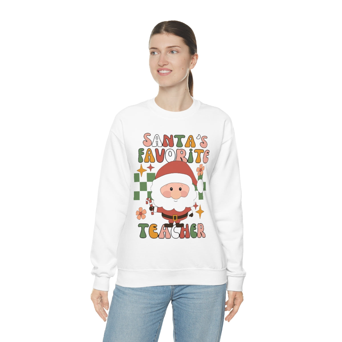 Santa's Favorite Teacher Retro Unisex Heavy Blend™ Crewneck Sweatshirt