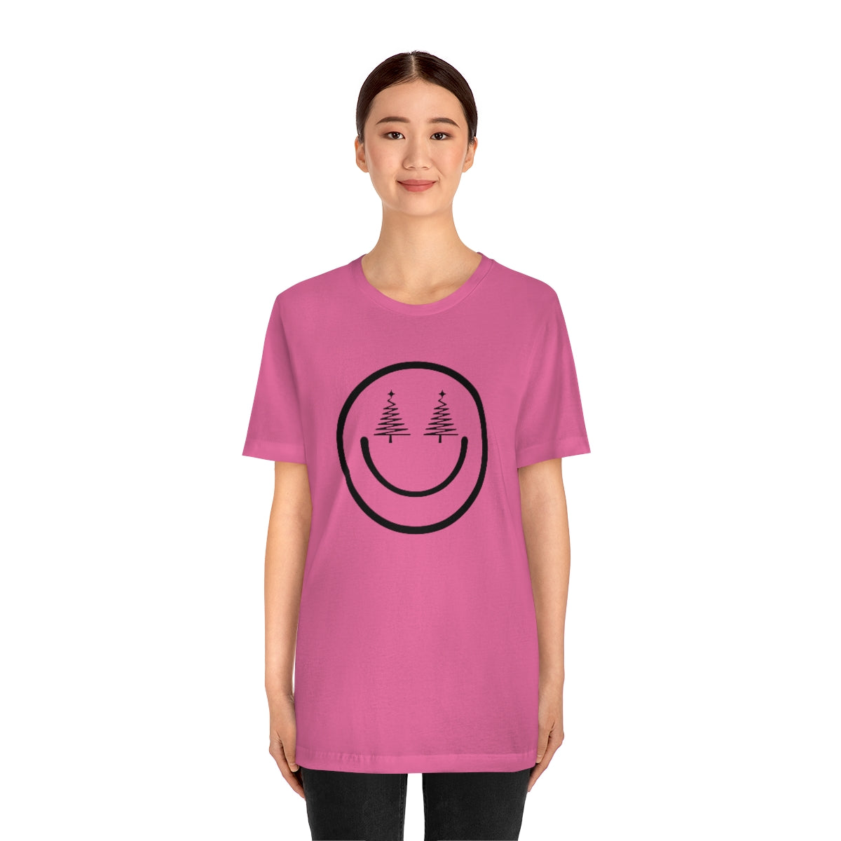 Smiley Face Holiday Trees Unisex Jersey Short Sleeve Tee