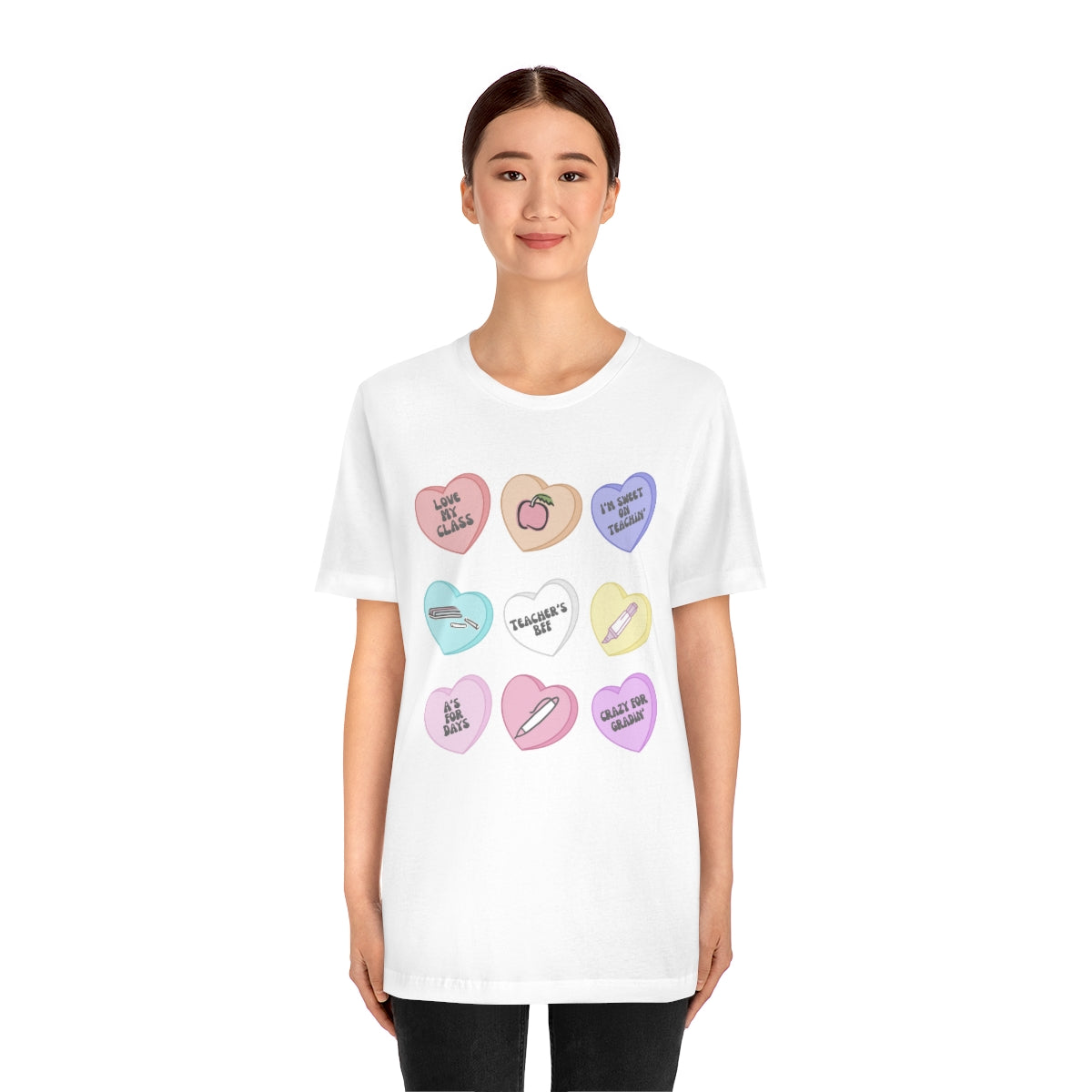 Teacher Conversation Hearts Unisex Jersey Short Sleeve Tee