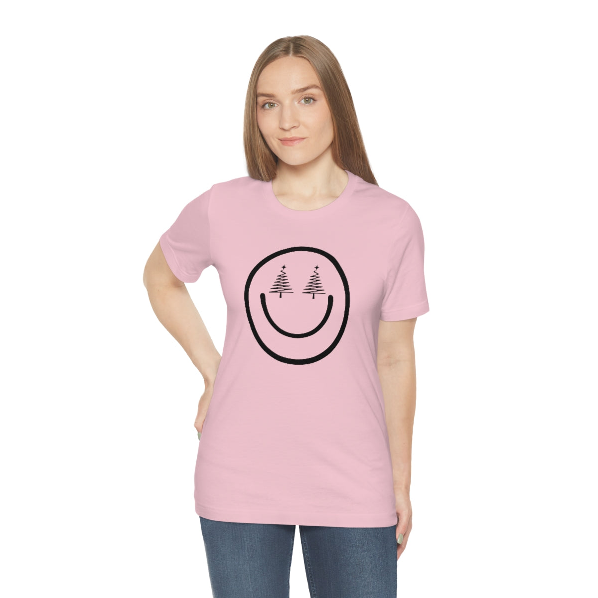 Smiley Face Holiday Trees Unisex Jersey Short Sleeve Tee