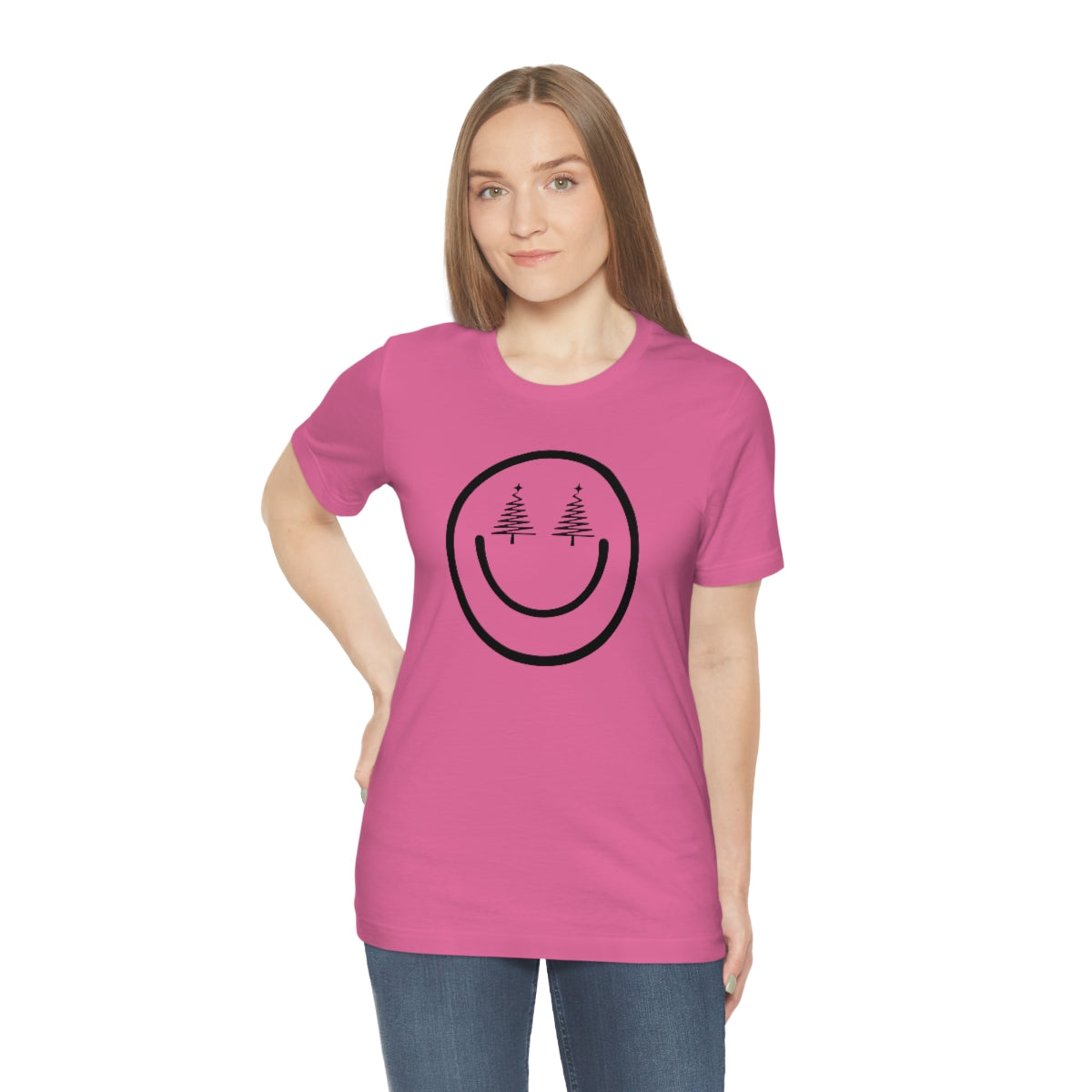 Smiley Face Holiday Trees Unisex Jersey Short Sleeve Tee