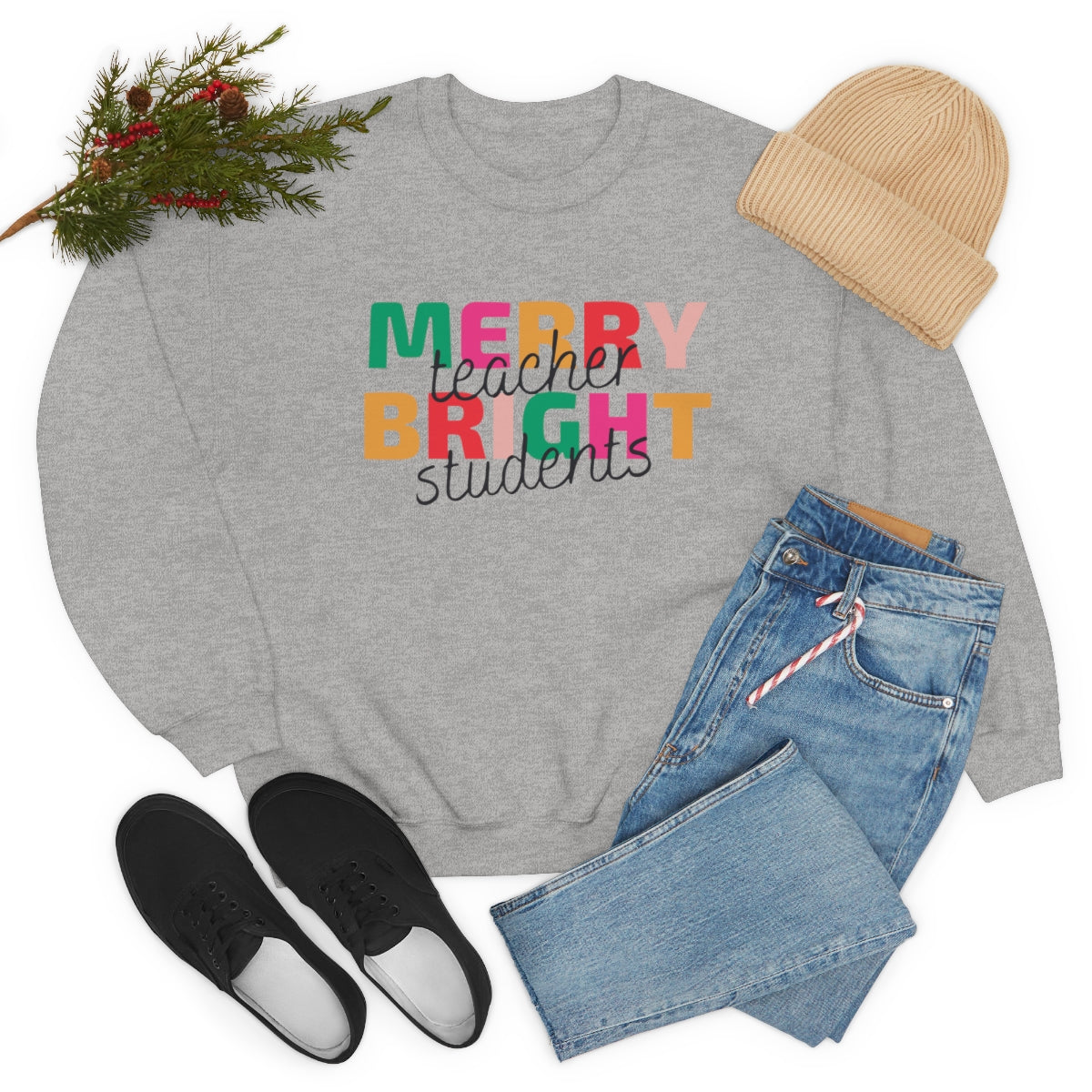 Merry Teacher Bright Students Unisex Heavy Blend™ Crewneck Sweatshirt