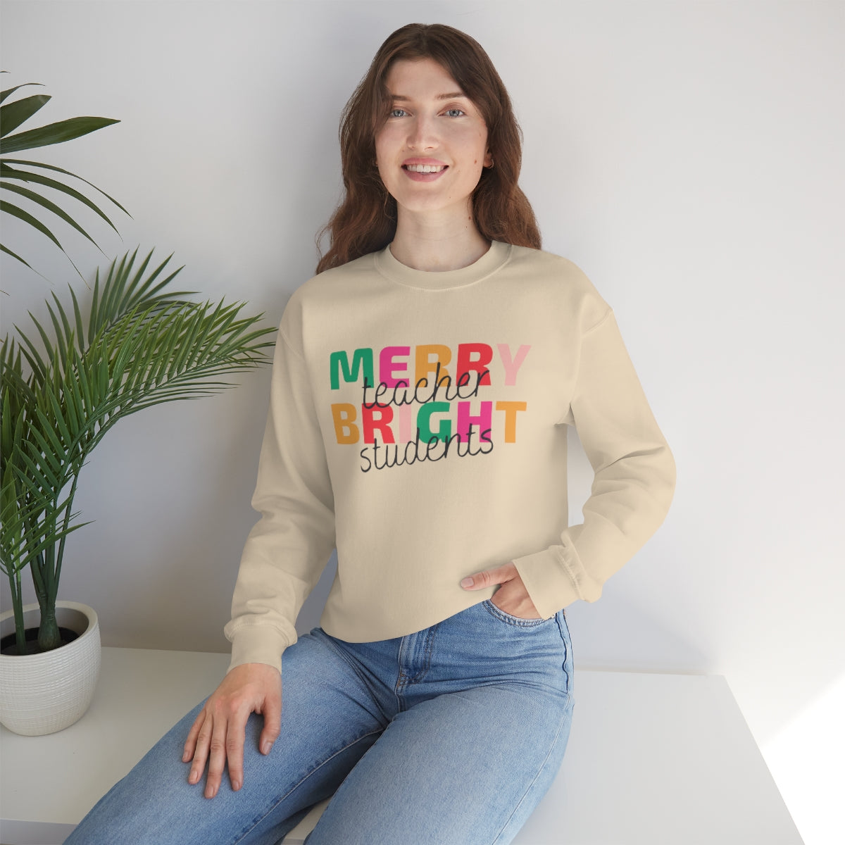 Merry Teacher Bright Students Unisex Heavy Blend™ Crewneck Sweatshirt