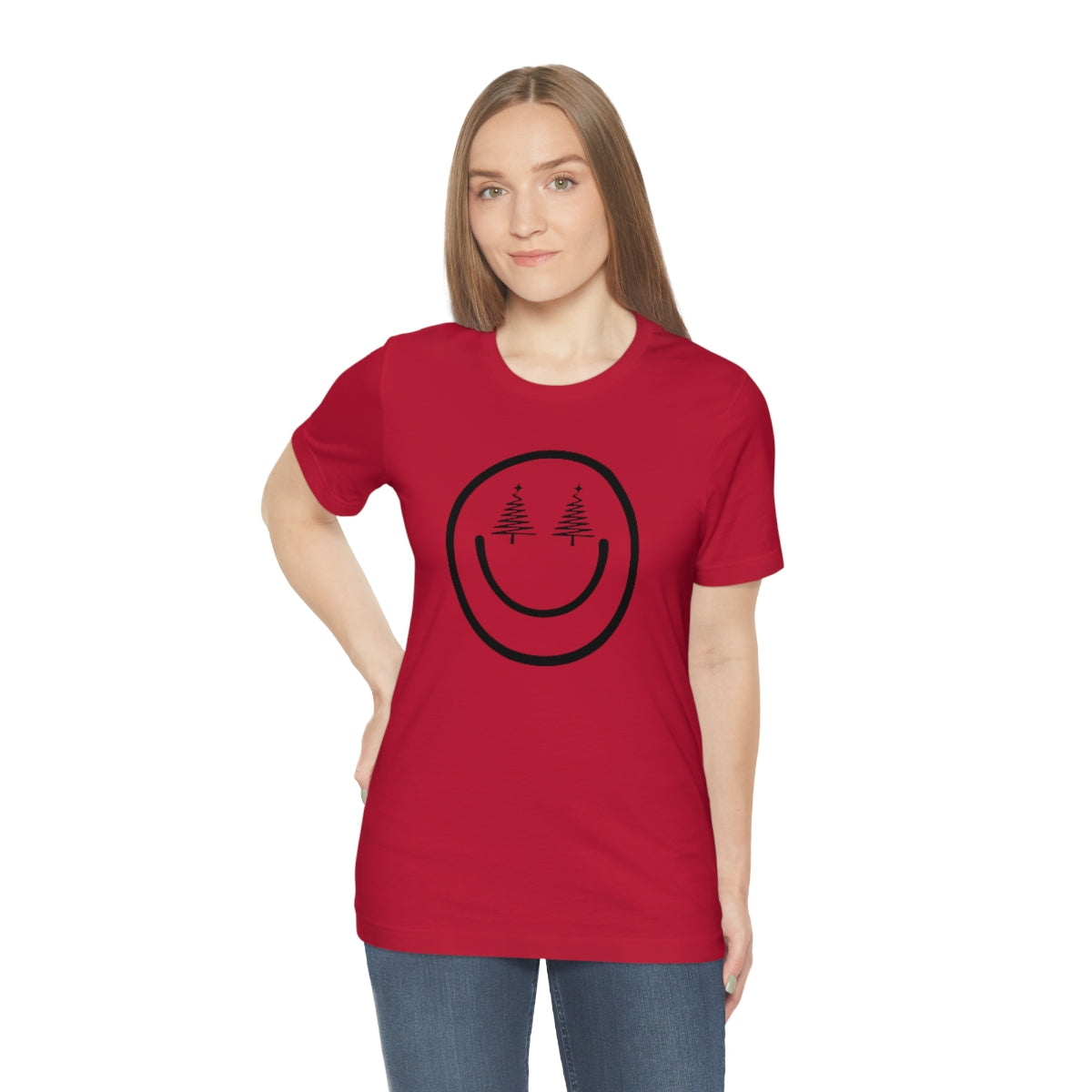 Smiley Face Holiday Trees Unisex Jersey Short Sleeve Tee