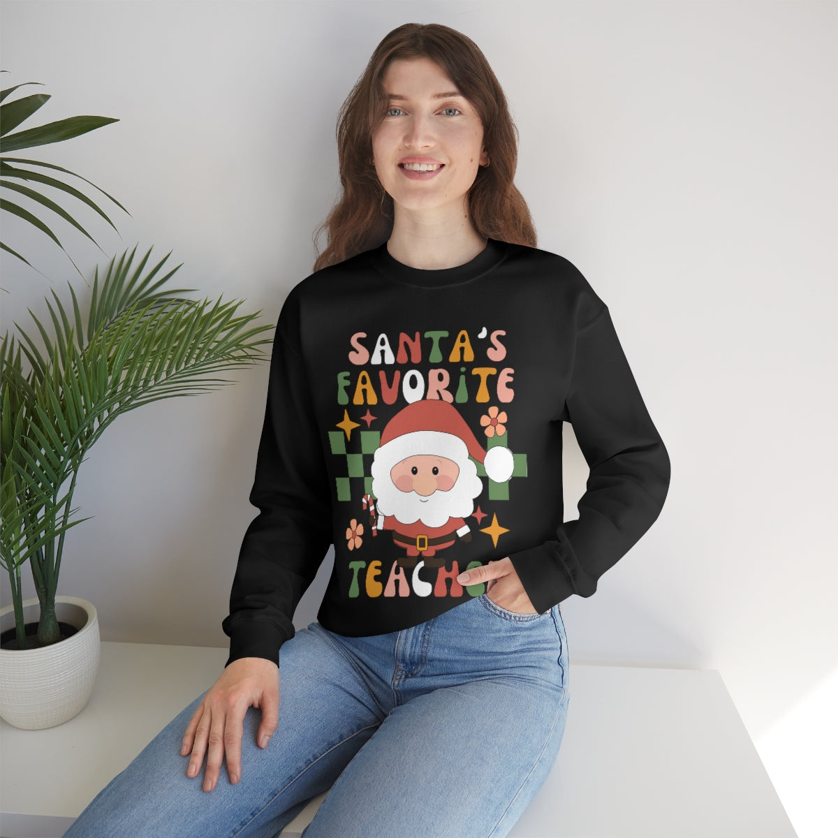 Santa's Favorite Teacher Retro Unisex Heavy Blend™ Crewneck Sweatshirt