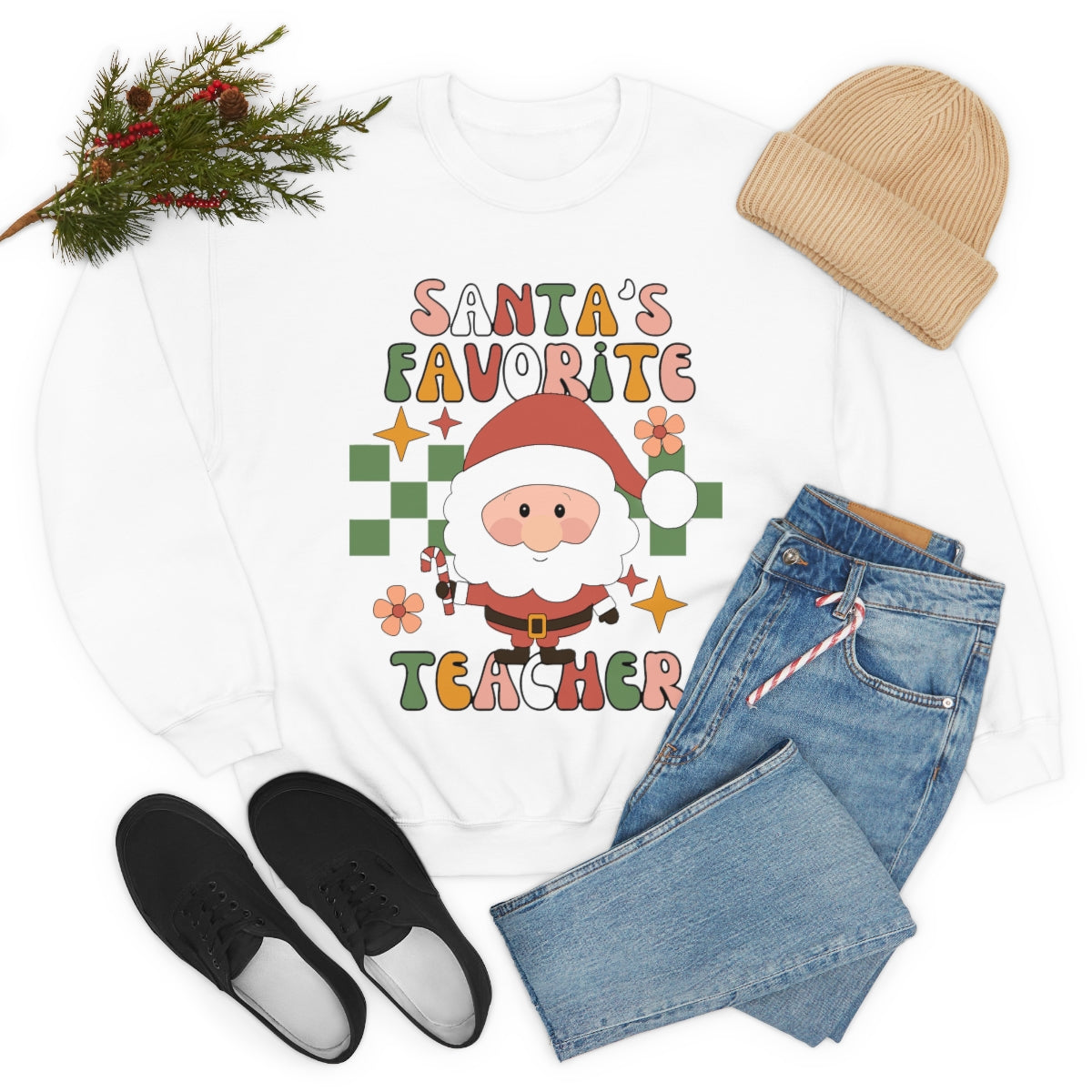 Santa's Favorite Teacher Retro Unisex Heavy Blend™ Crewneck Sweatshirt