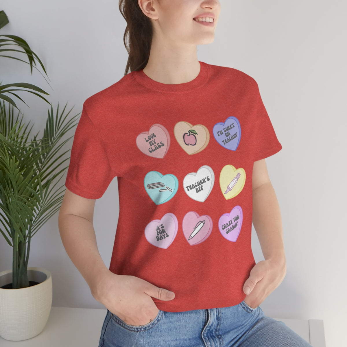 Teacher Conversation Hearts Unisex Jersey Short Sleeve Tee