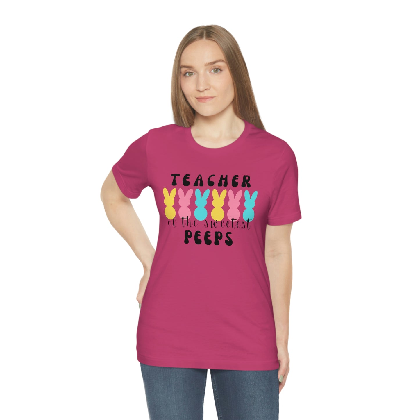 Teacher of the Sweetest Peeps Black Lettering Unisex Jersey Short Sleeve Tee