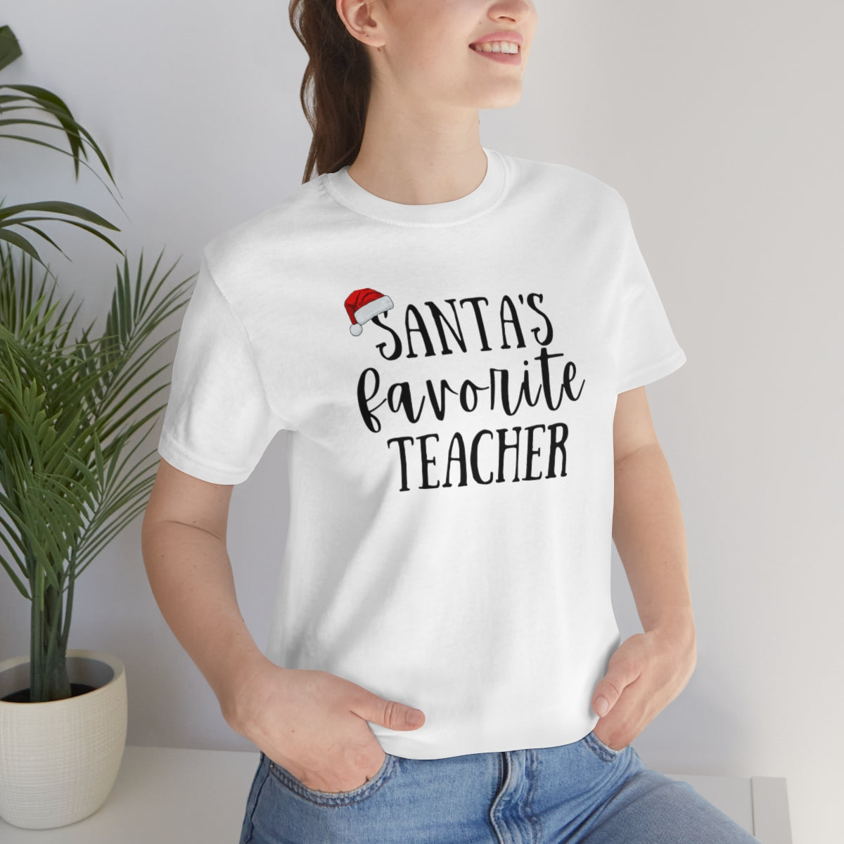 Santa's Favorite Teacher Unisex Jersey Short Sleeve Tee