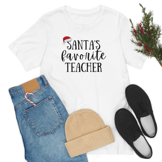 Santa's Favorite Teacher Unisex Jersey Short Sleeve Tee