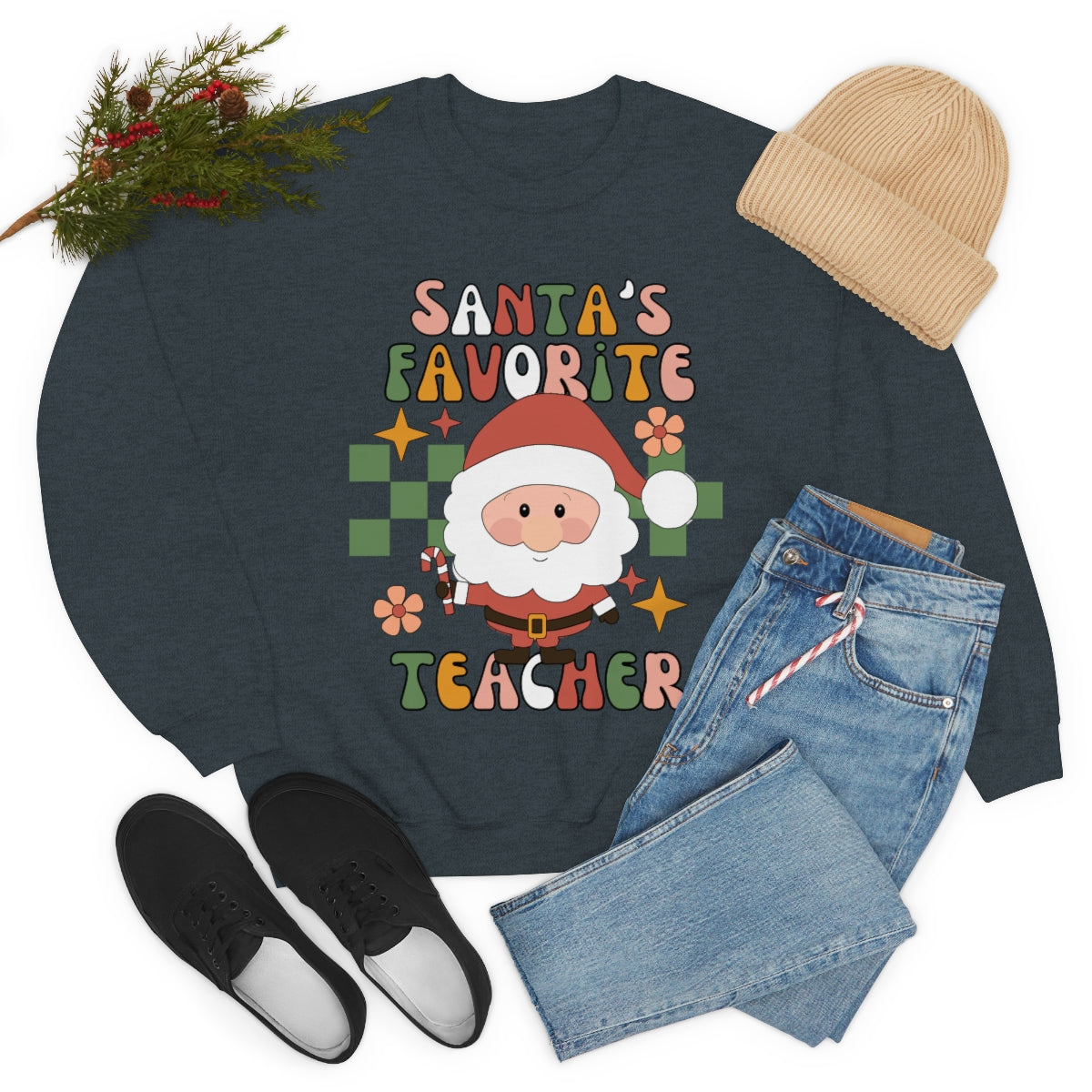 Santa's Favorite Teacher Retro Unisex Heavy Blend™ Crewneck Sweatshirt