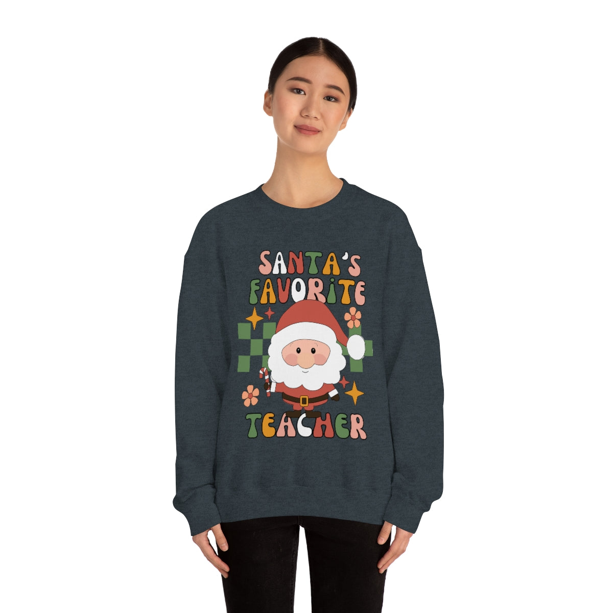 Santa's Favorite Teacher Retro Unisex Heavy Blend™ Crewneck Sweatshirt