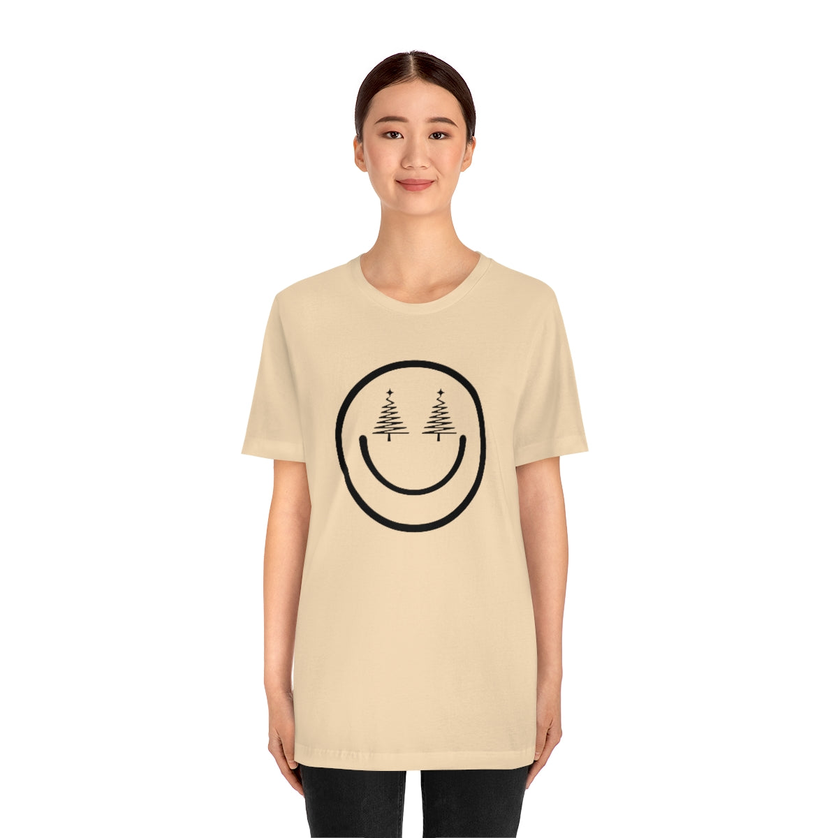 Smiley Face Holiday Trees Unisex Jersey Short Sleeve Tee