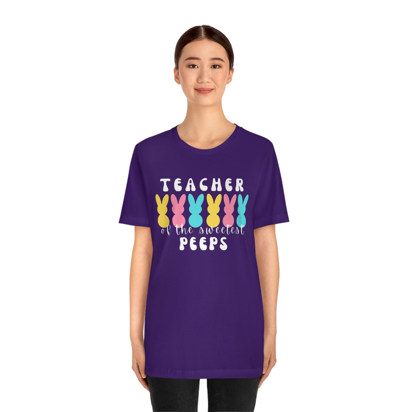 Teacher of the Sweetest Peeps White Lettering Unisex Jersey Short Sleeve Tee